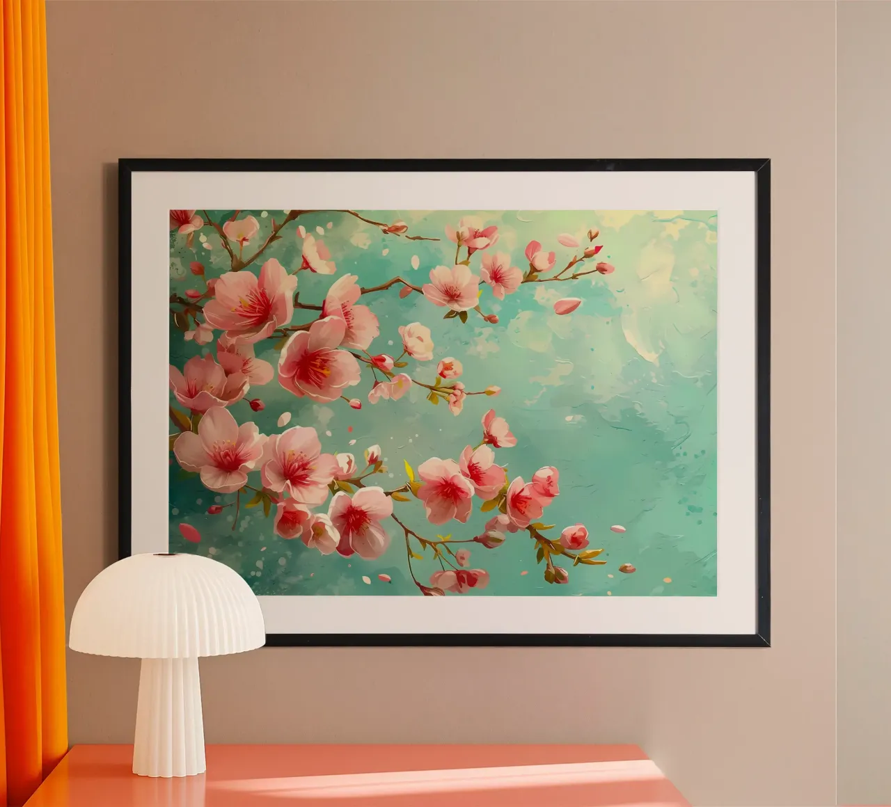 fiori di ciliegio fiori rami petali primavera poster con telaio in plastica da Janine P McGuire