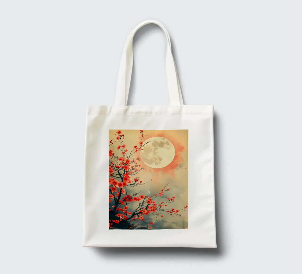 luna fiori rami acquerello notte fiori di ciliegio borsa in juta da Janine P McGuire