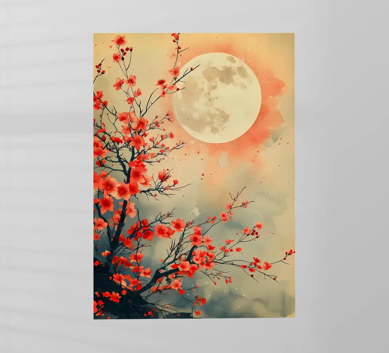 luna fiori rami acquerello notte fiori di ciliegio pellicola backlit da Janine P McGuire