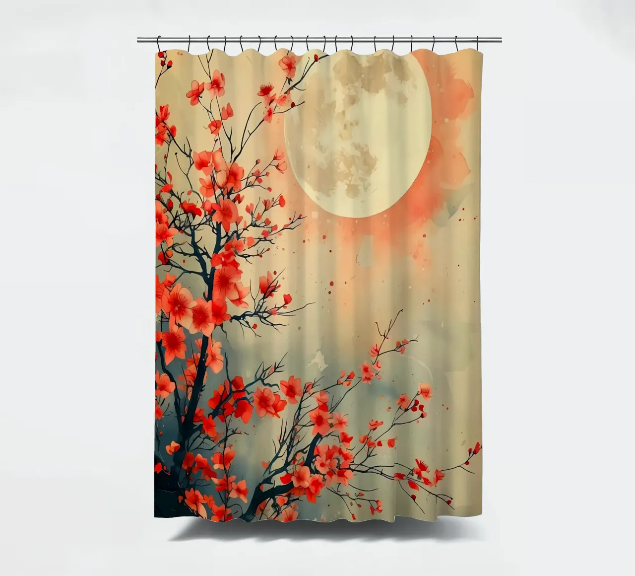 luna fiori rami acquerello notte fiori di ciliegio tenda da doccia da Janine P McGuire