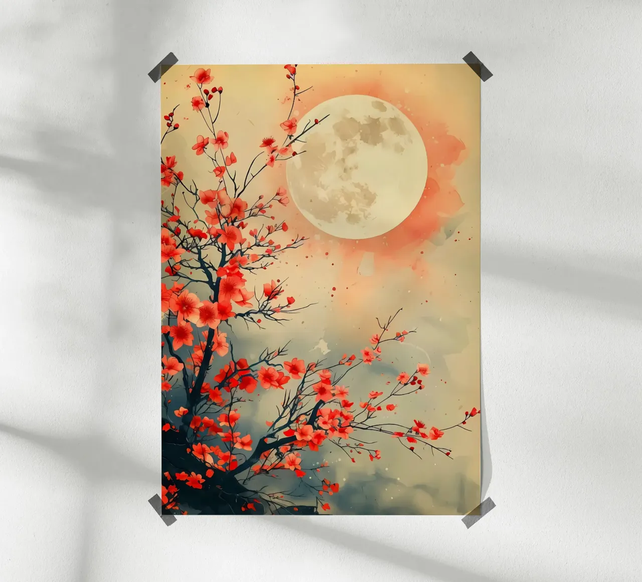 luna fiori rami acquerello notte fiori di ciliegio carta hahnemühle da Janine P McGuire