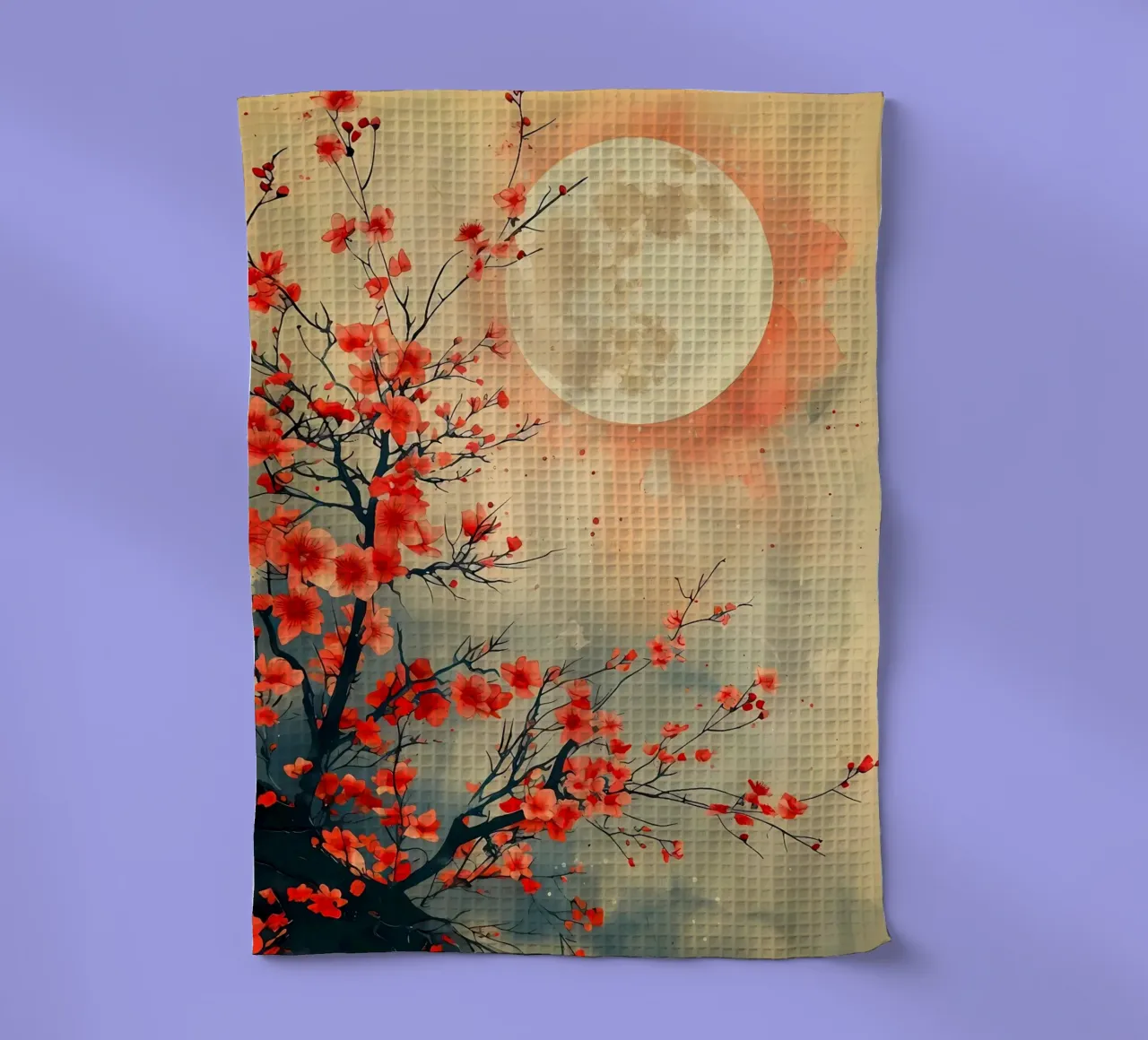 luna fiori rami acquerello notte fiori di ciliegio canovaccio da cucina da Janine P McGuire