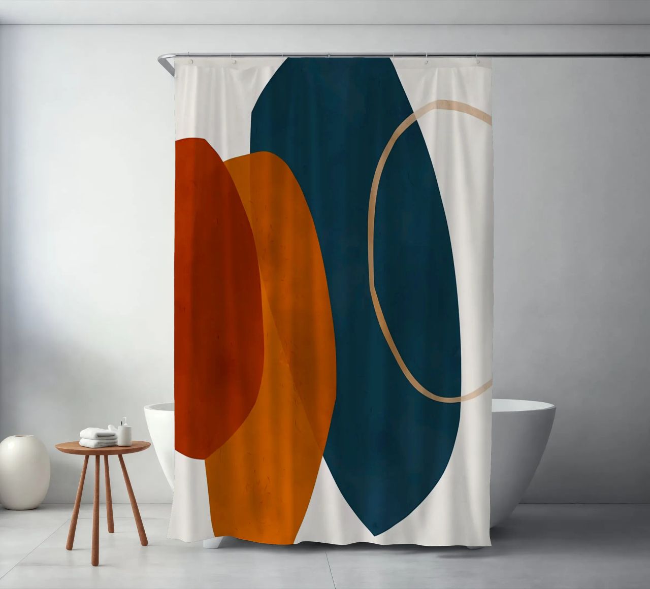 forme geometriche sovrapposte composizione astratta colore cont tenda da doccia da Janine P McGuire