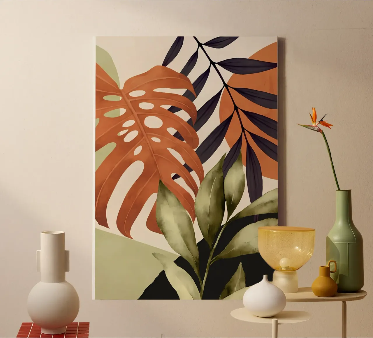 foglie natura tropicale pianta fogliame botanico tela con Cornice a cassetta da Janine P McGuire