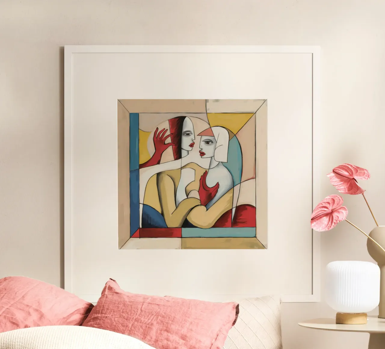 Tenero affetto artistico poster con telaio in legno da Crimson Whisper