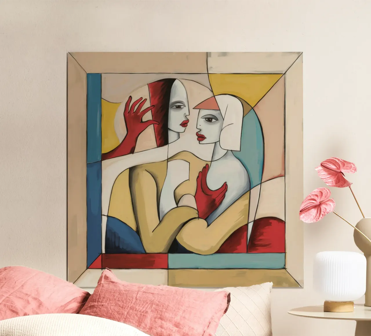 Tenero affetto artistico poster con telaio in legno da Crimson Whisper