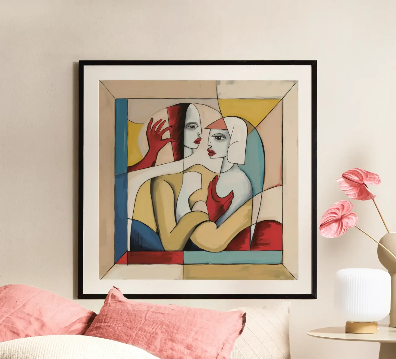 Tenero affetto artistico poster con telaio in legno da Crimson Whisper
