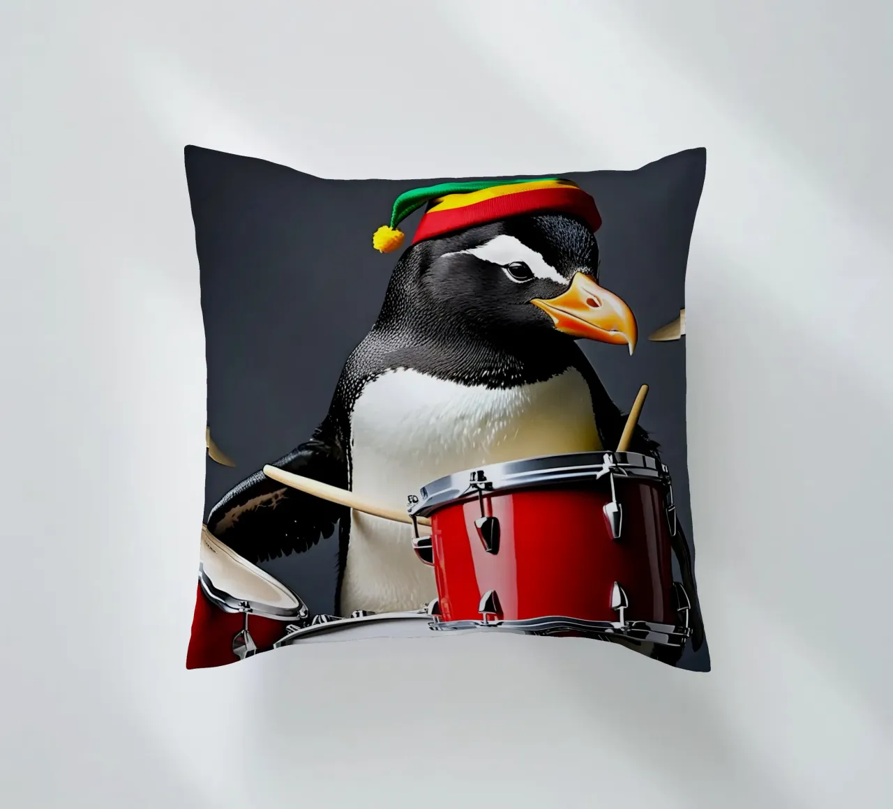 Pinguin mit Schlagzeug 2 cuscino da kosinsart.gallery