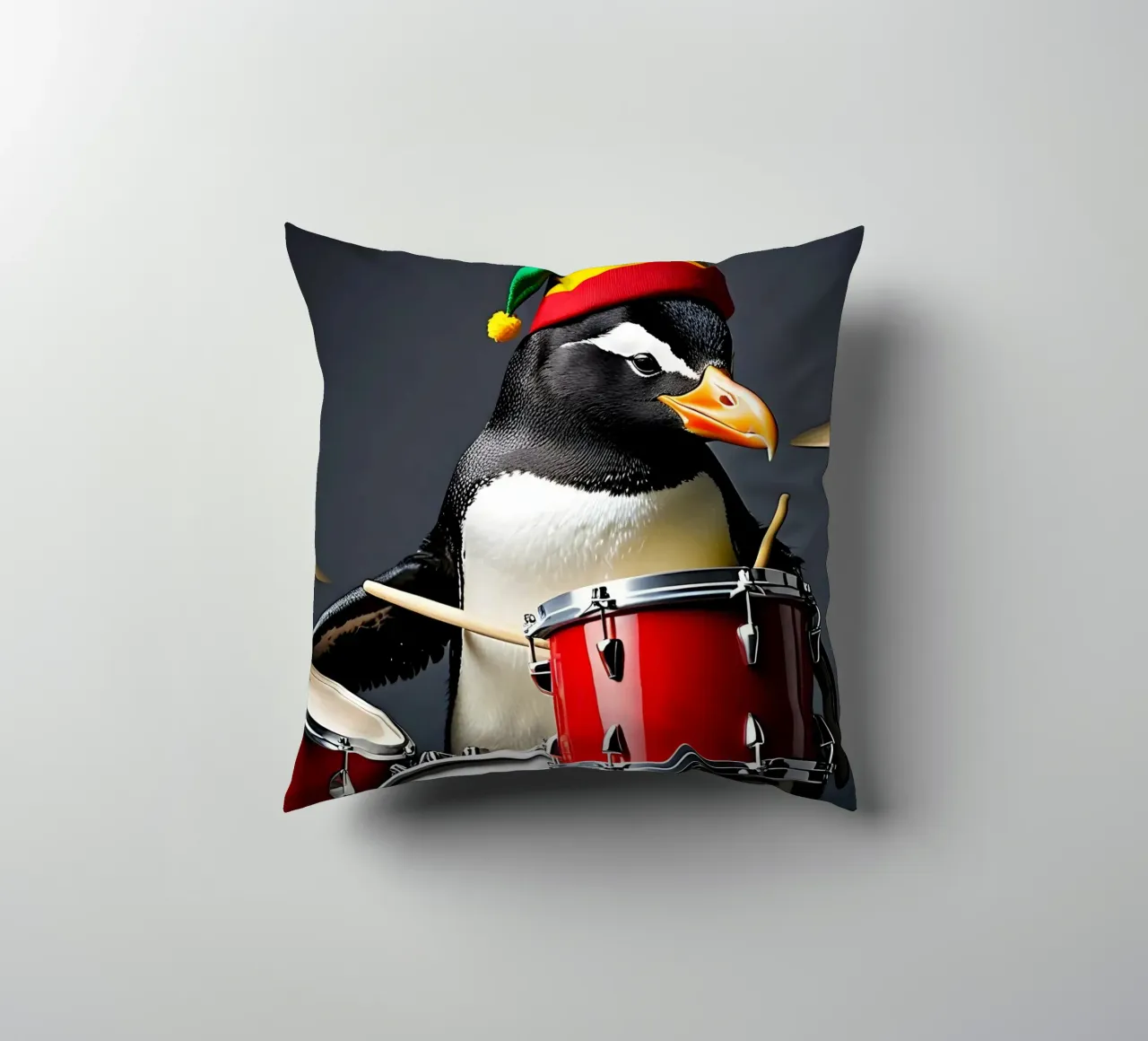 Pinguin mit Schlagzeug 2 cuscino da kosinsart.gallery