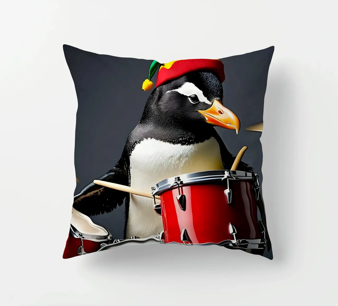 Pinguin mit Schlagzeug 2 cuscino da kosinsart.gallery