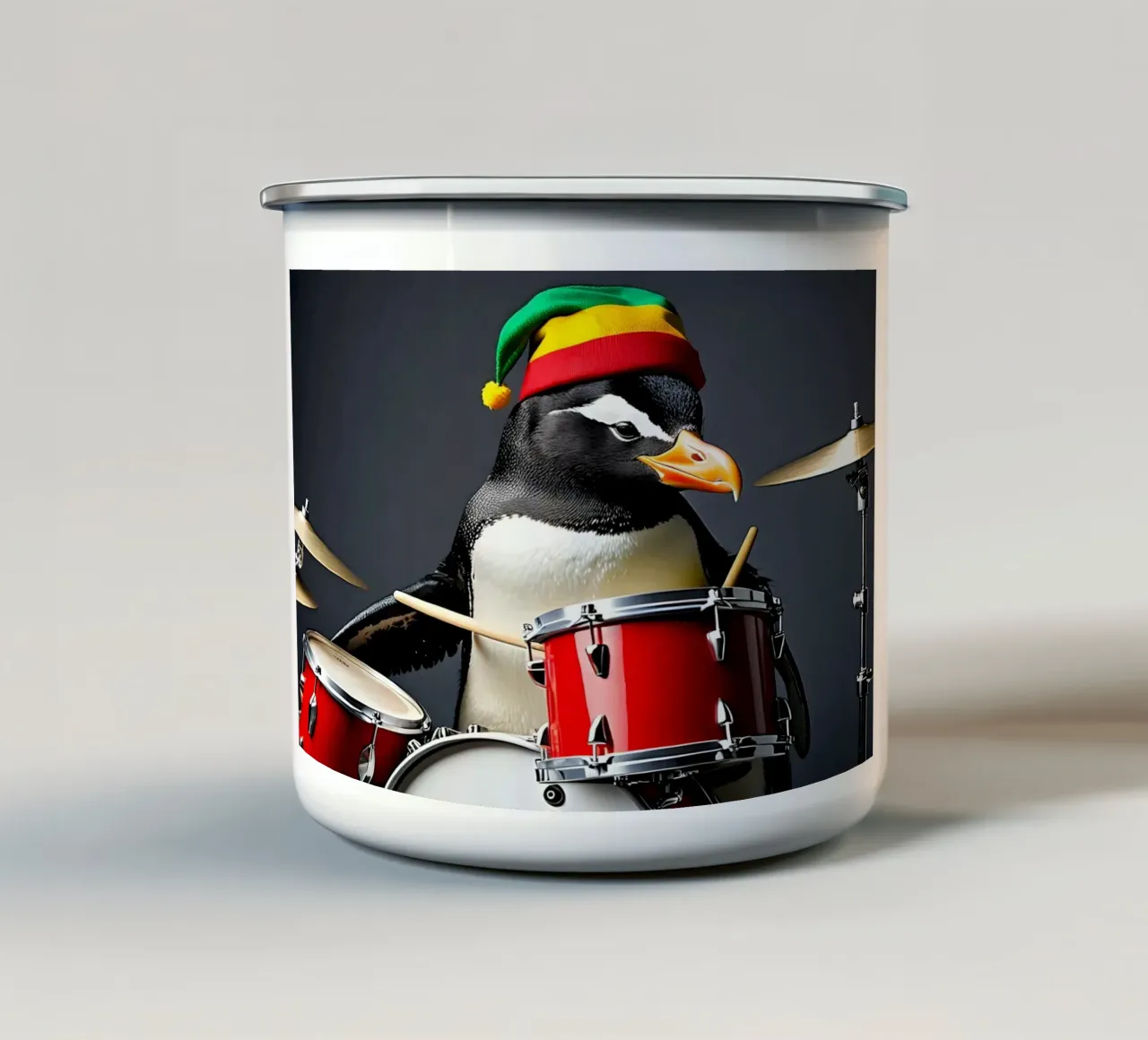 Pinguin mit Schlagzeug 2 tazza in smalto da kosinsart.gallery