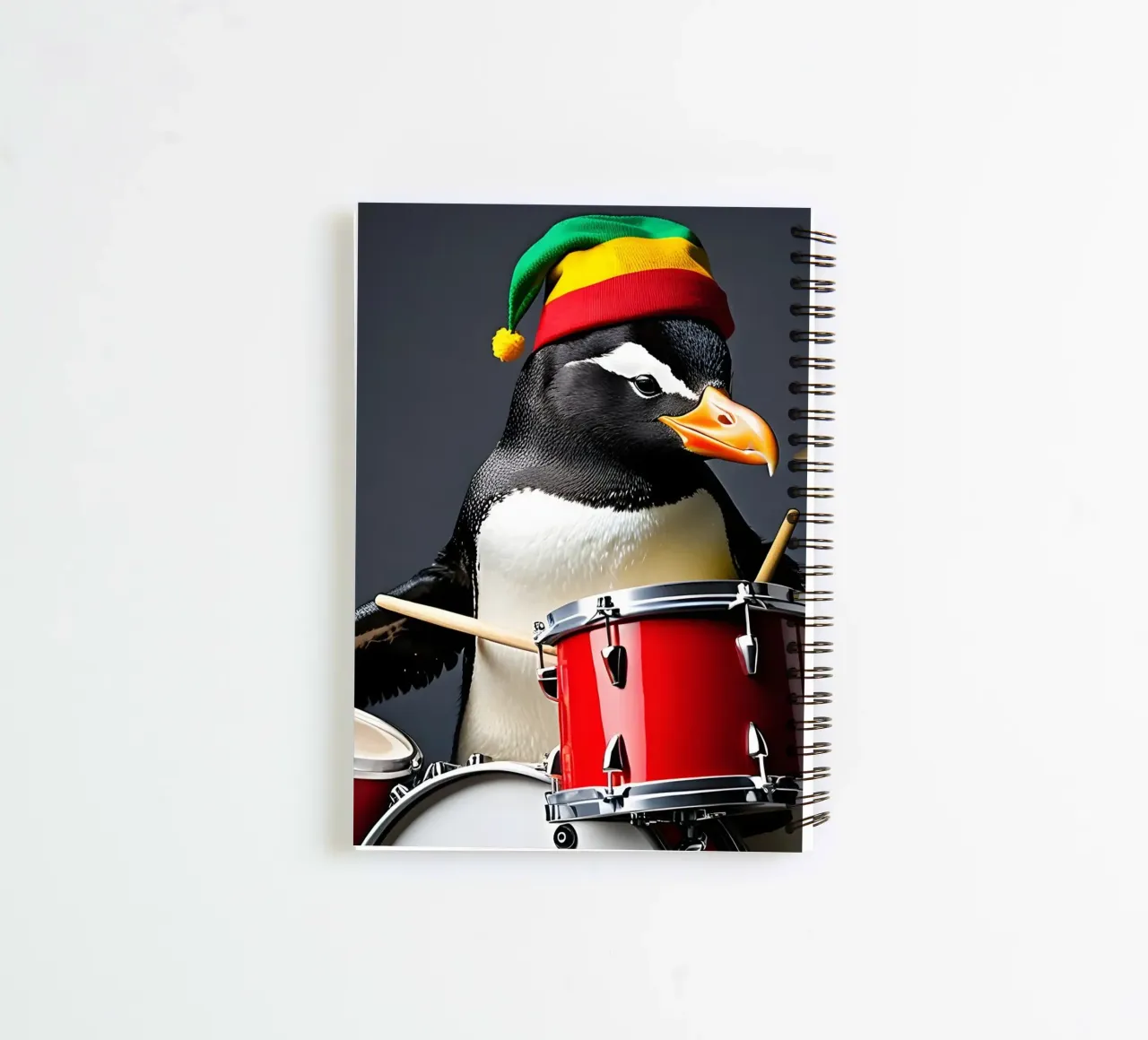 Pinguin mit Schlagzeug 2 spiral notebook by kosinsart.gallery