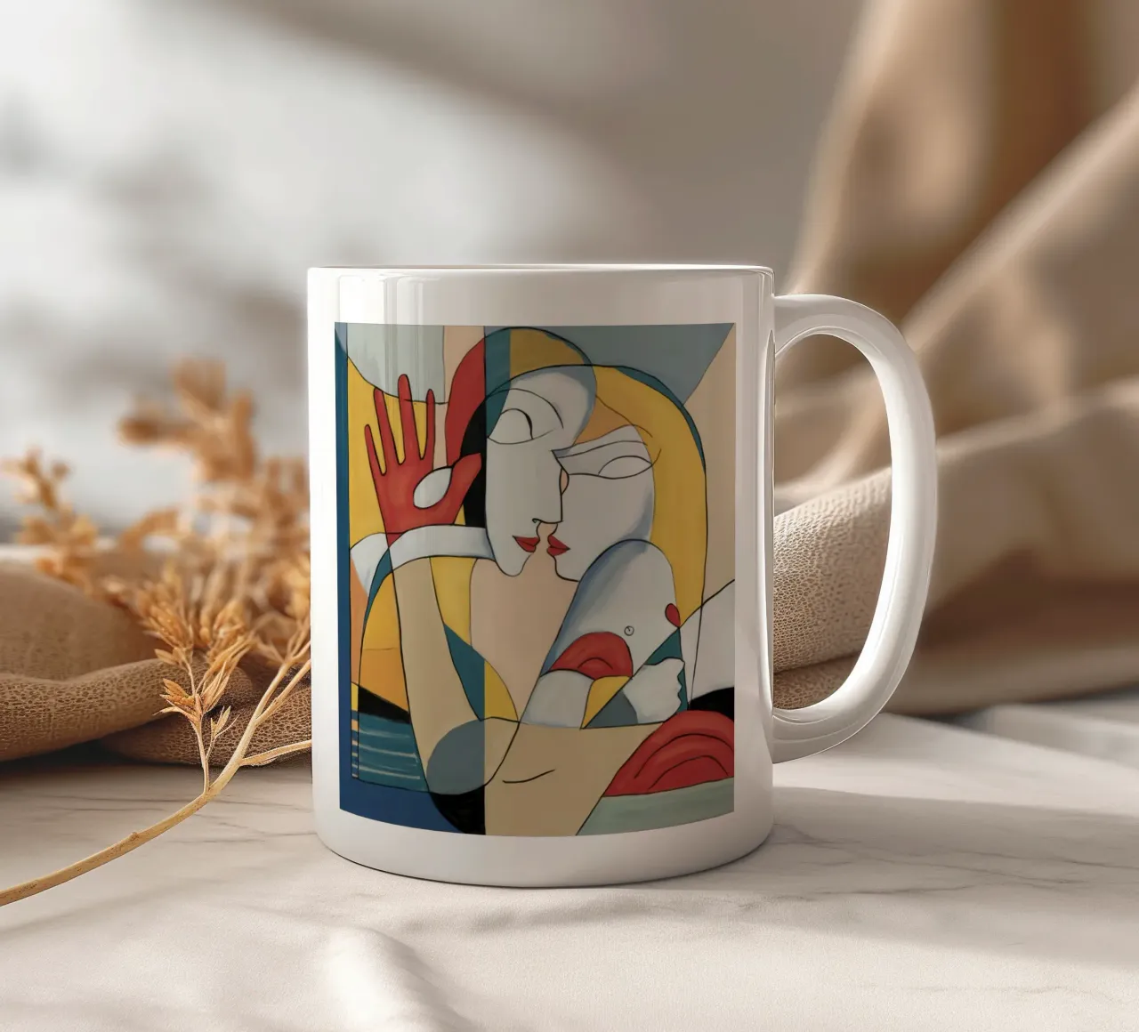 Amorevole abbraccio artistico tazza in ceramica da Crimson Whisper