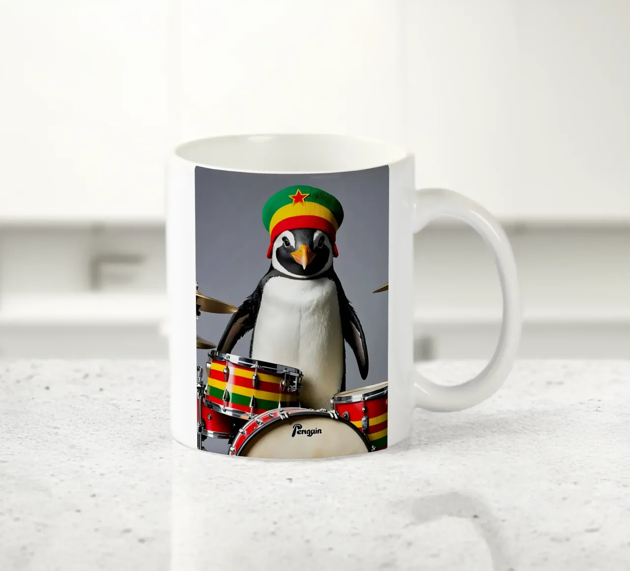 Pinguin mit Schlagzeug 1 tazza in ceramica da kosinsart.gallery