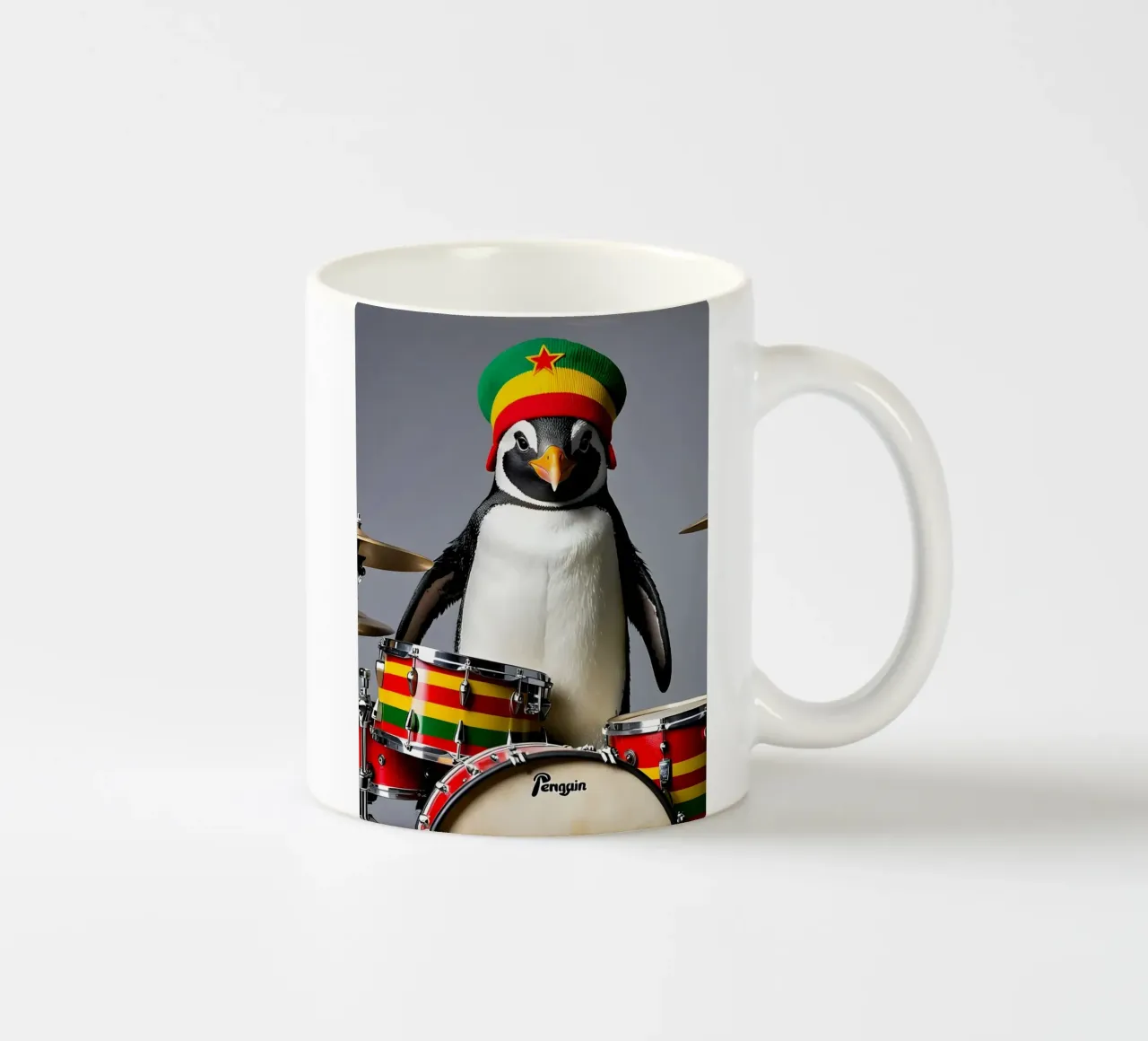 Pinguin mit Schlagzeug 1 tazza in ceramica da kosinsart.gallery