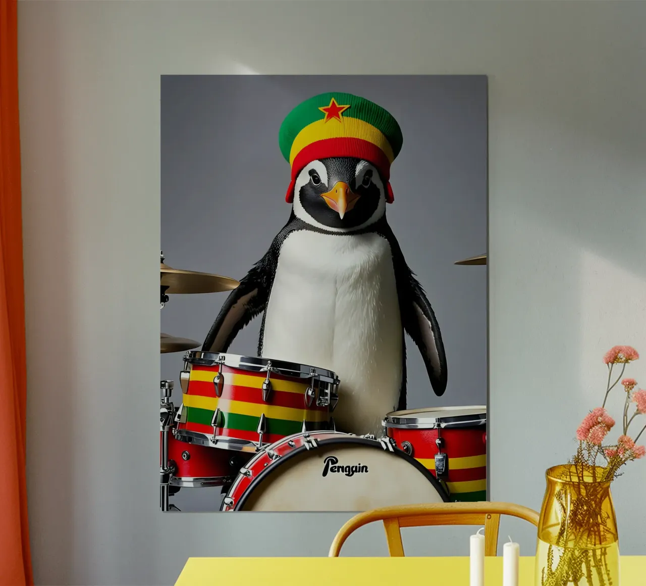 Pinguin mit Schlagzeug 1 carta hahnemühle da kosinsart.gallery