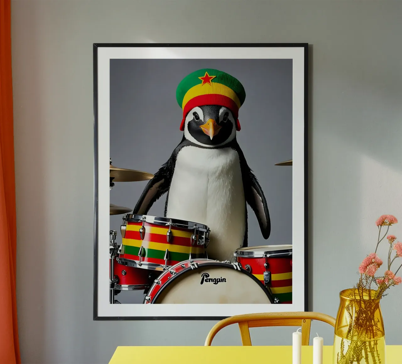 Pinguin mit Schlagzeug 1 carta hahnemühle da kosinsart.gallery