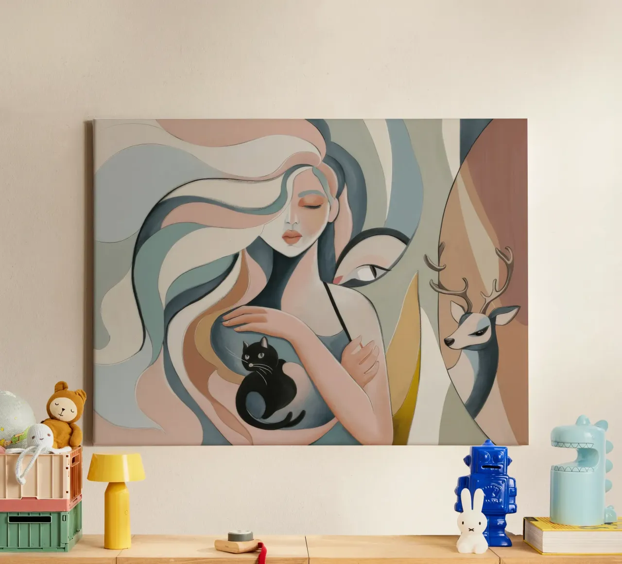 Serene harmonie canvas met Baklijst van Crimson Whisper