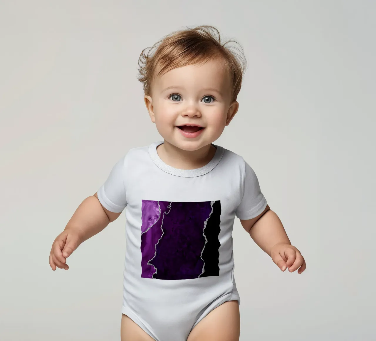 Purple & Silver Agate Texture 01 short-sleeve baby romper by Gemstone Textures