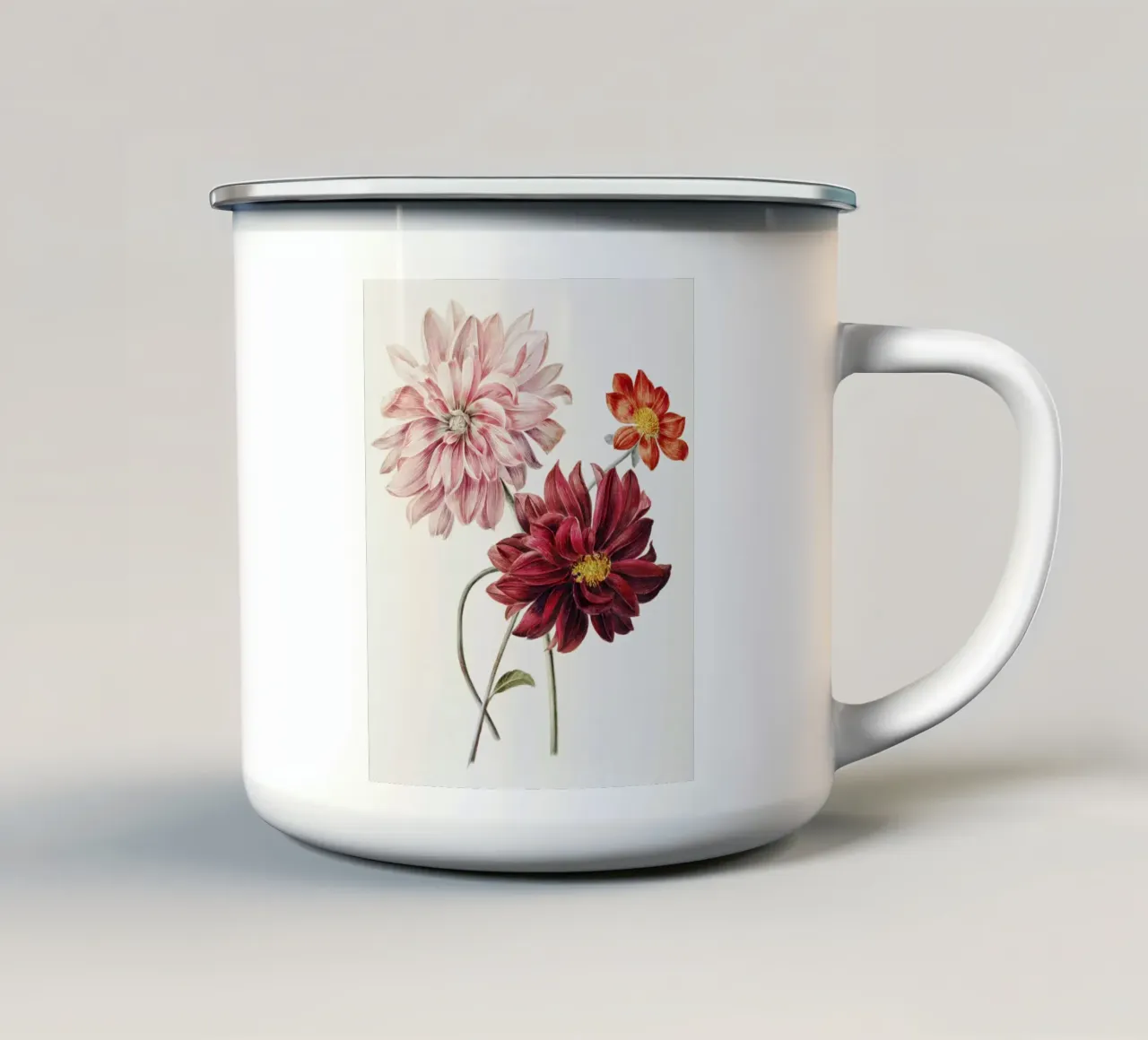 Dalie di Willem Hekking tazza in smalto da Pretty Flowers Vintage Botanicals