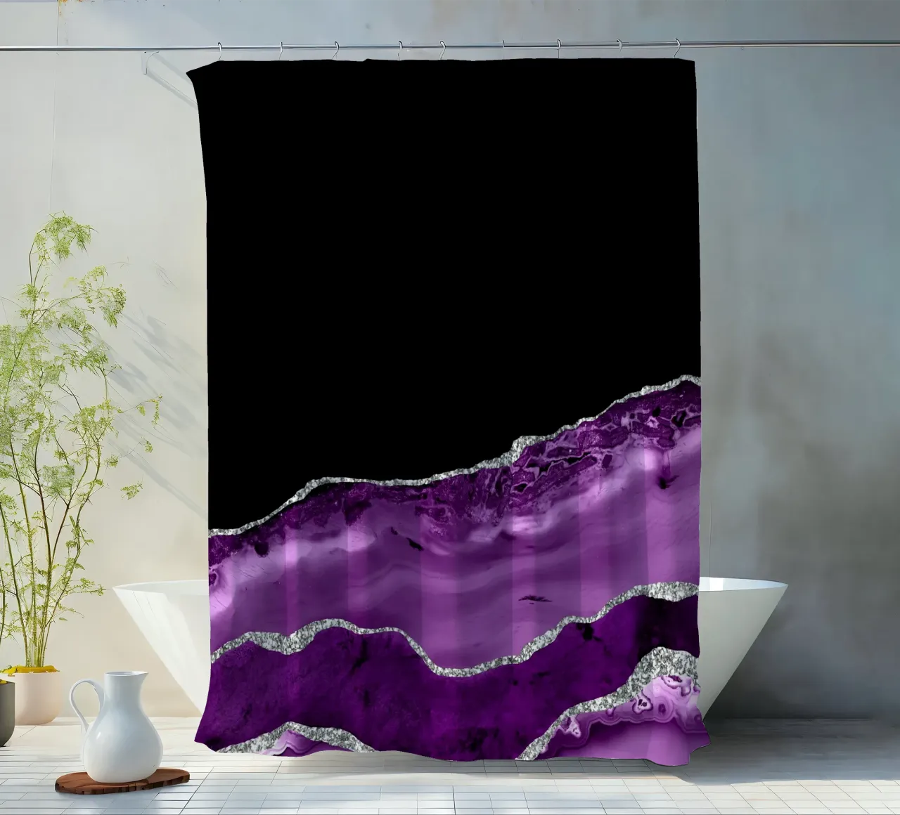 Purple & Silver Agate Texture 04 shower curtain by Gemstone Textures