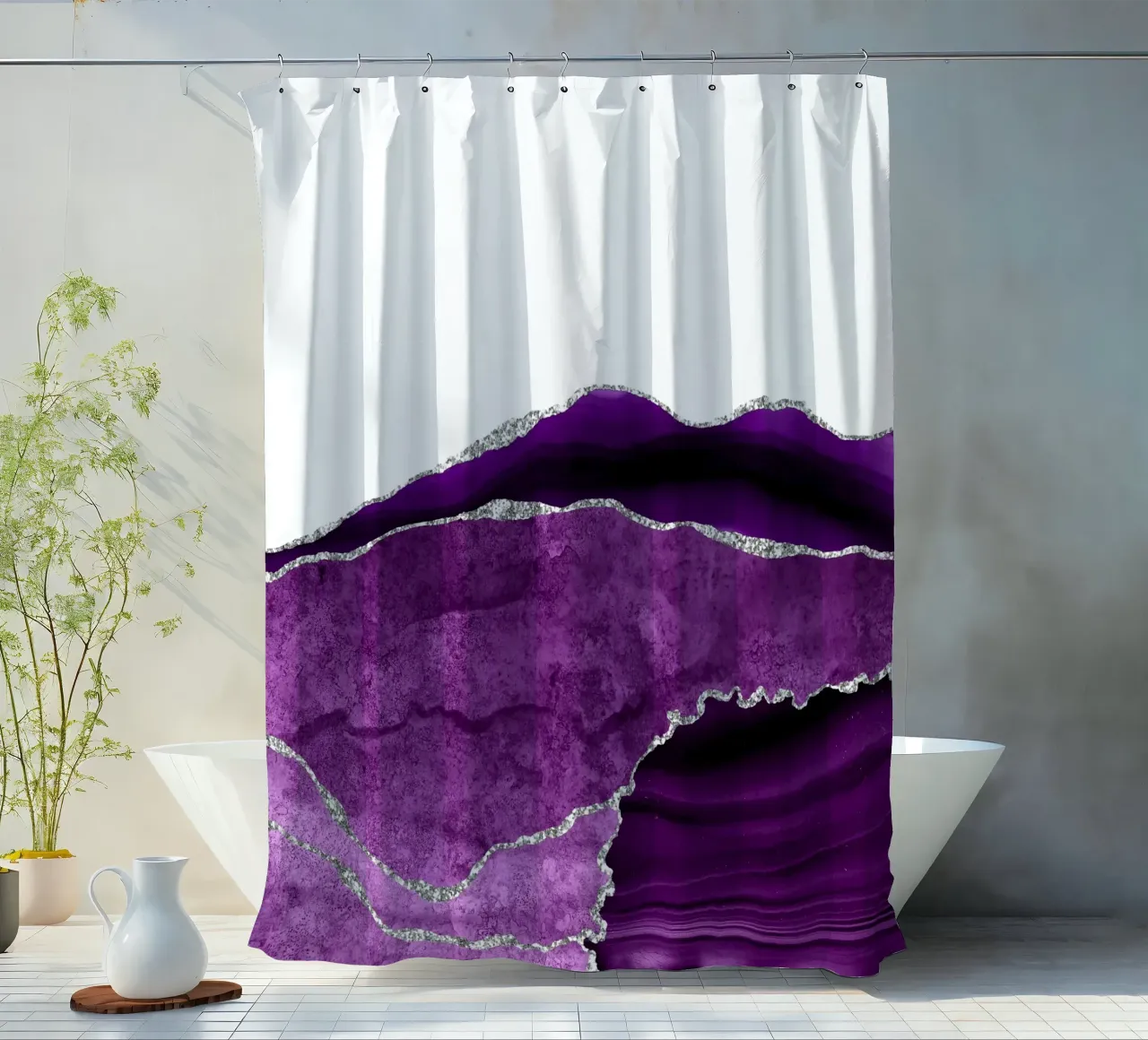 Ágata morada y plateada Textura 10 cortina de baño de Gemstone Textures