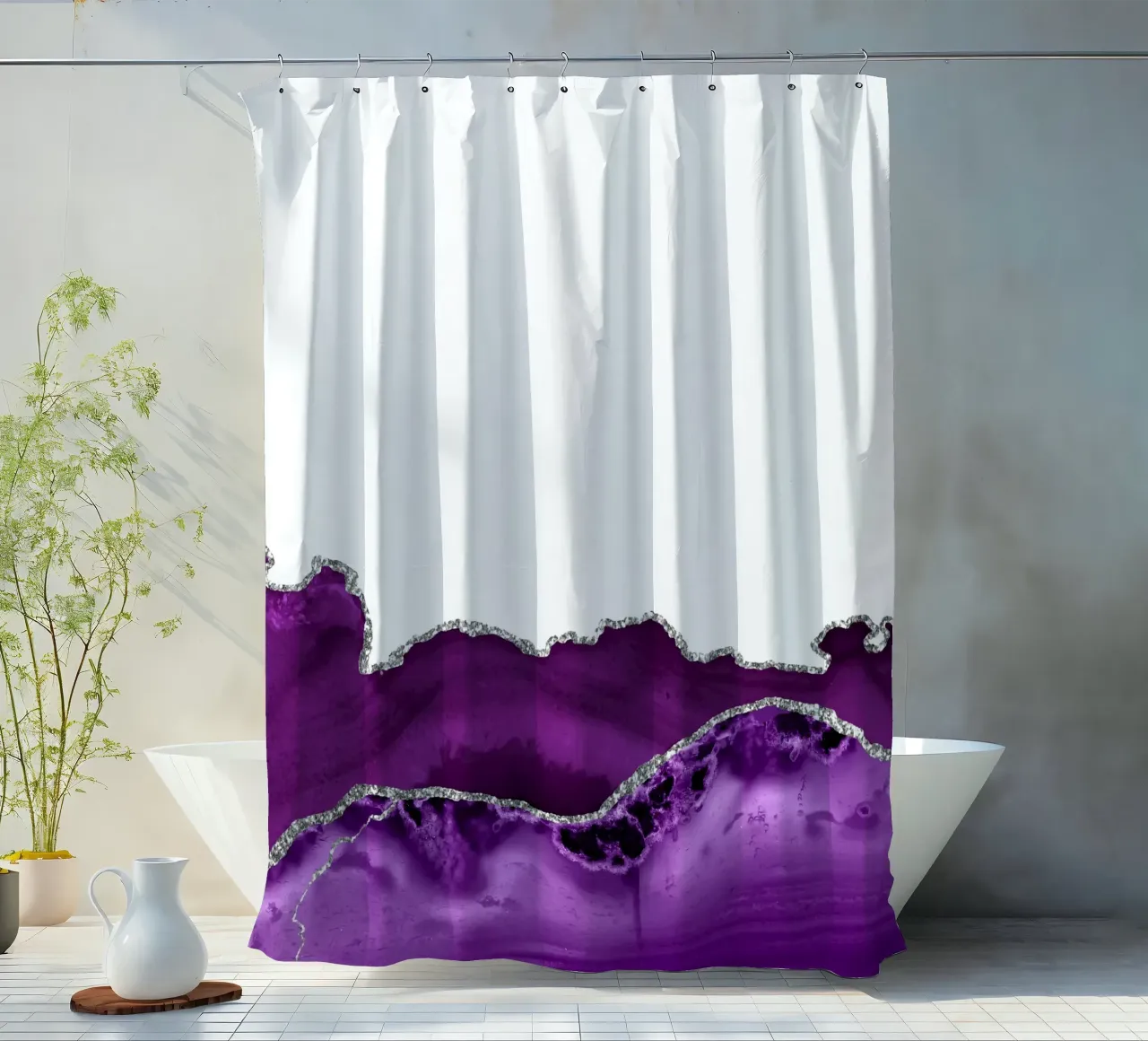 Ágata morada y plateada Textura 12 cortina de baño de Gemstone Textures