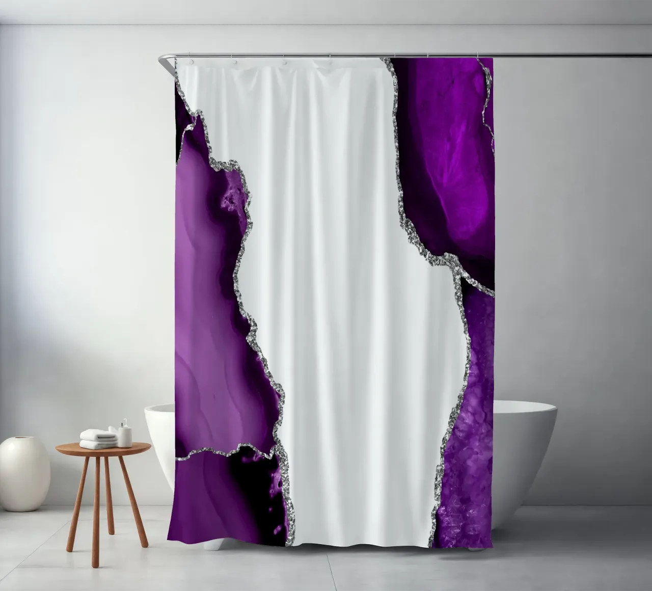 Ágata morada y plateada Textura 15 cortina de baño de Gemstone Textures