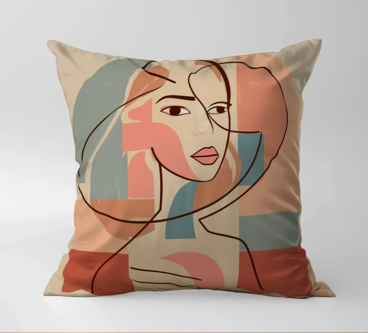 Geometric Face Harmony decorative cushion by Crimson Whisper