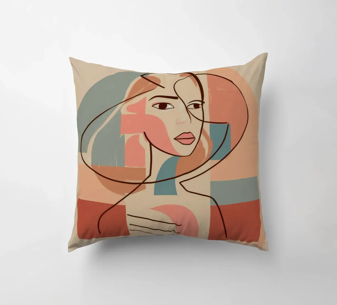 Geometric Face Harmony decorative cushion by Crimson Whisper