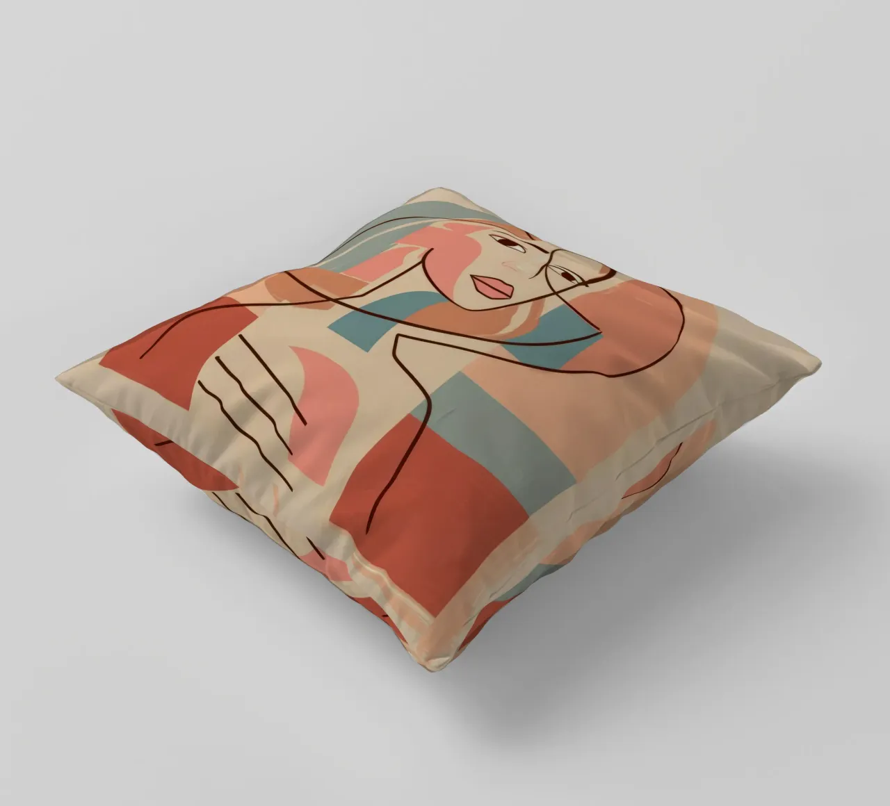 Geometric Face Harmony decorative cushion by Crimson Whisper