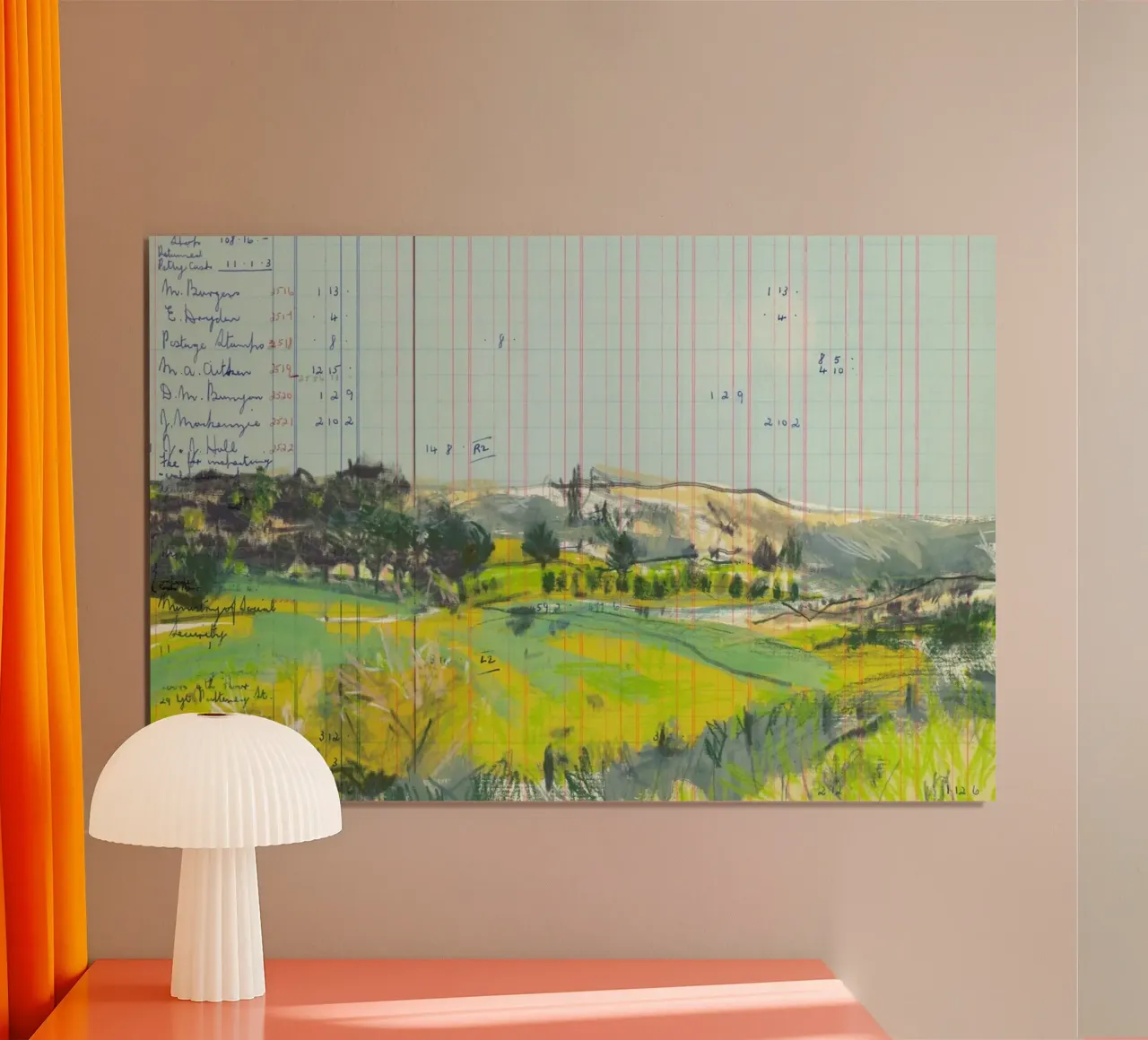 Scottish Borders Landscape On Ledger Paper poster con telaio in alluminio da Stars Above Us
