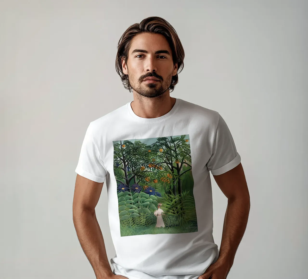 Donna che cammina in una foresta esotica (1905) t-shirt da Venus Art