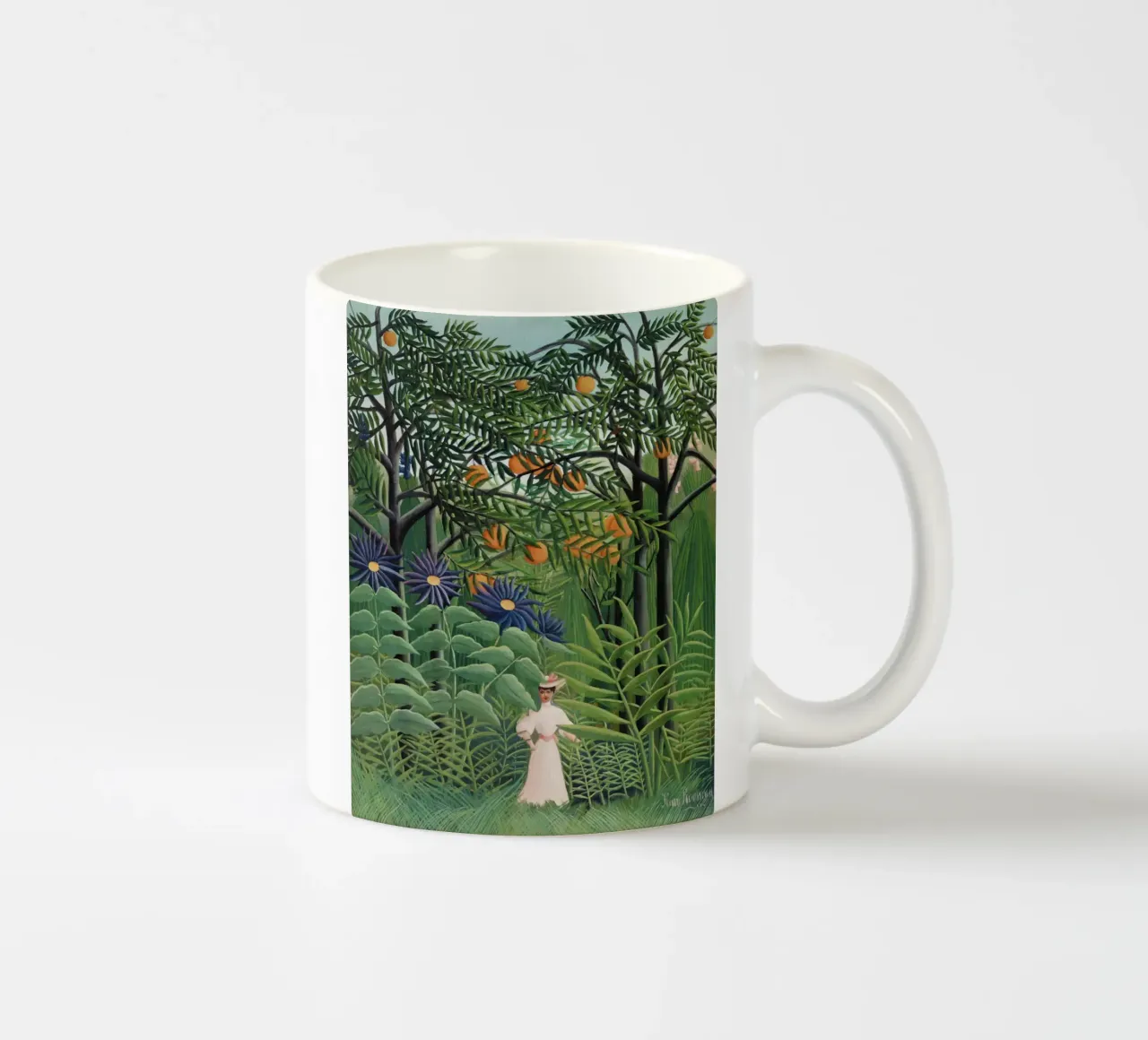 Donna che cammina in una foresta esotica (1905) tazza in ceramica da Venus Art