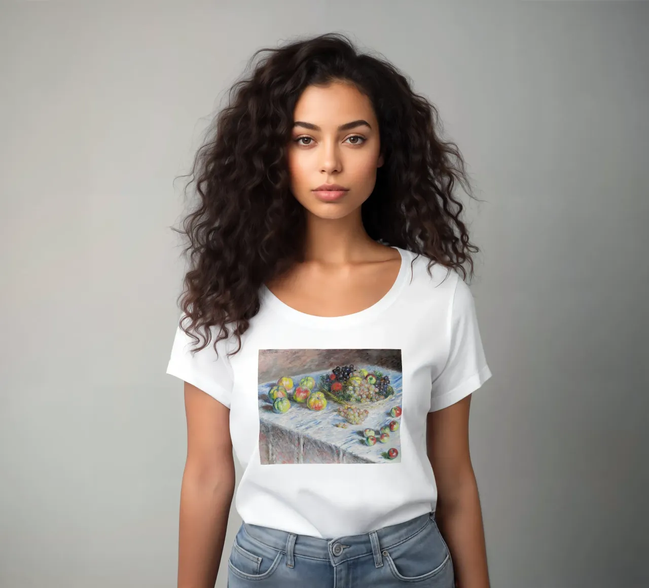 Mele e uva (1880) di Claude Monet t-shirt da donna da Monet Art Prints