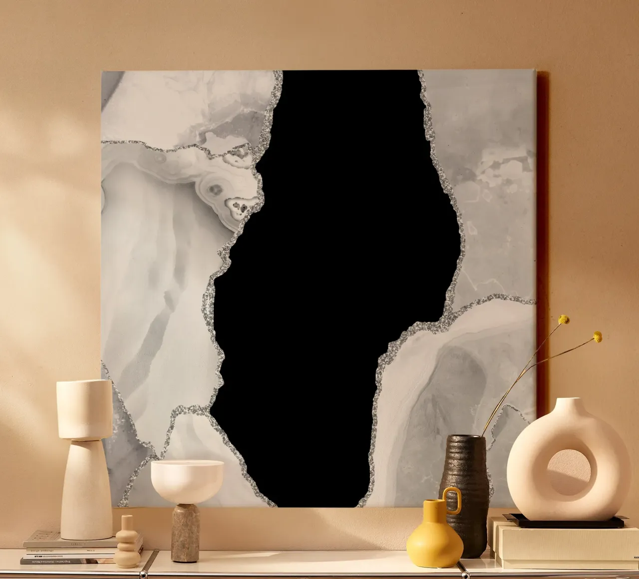 Witte en zilveren agaatstructuur 03 canvas van Gemstone Textures