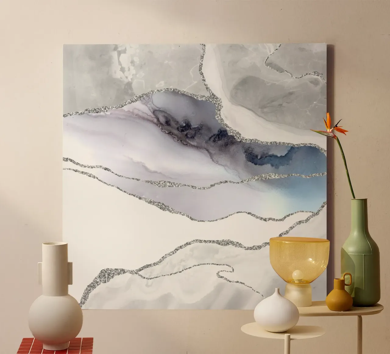 Witte en zilveren agaatstructuur 05 canvas van Gemstone Textures