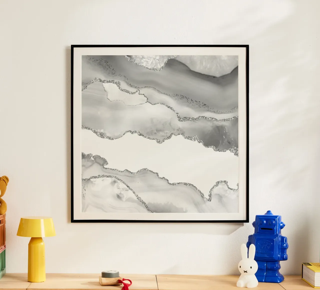 Agata bianca e argento Texture 06 poster con telaio in alluminio da Gemstone Textures