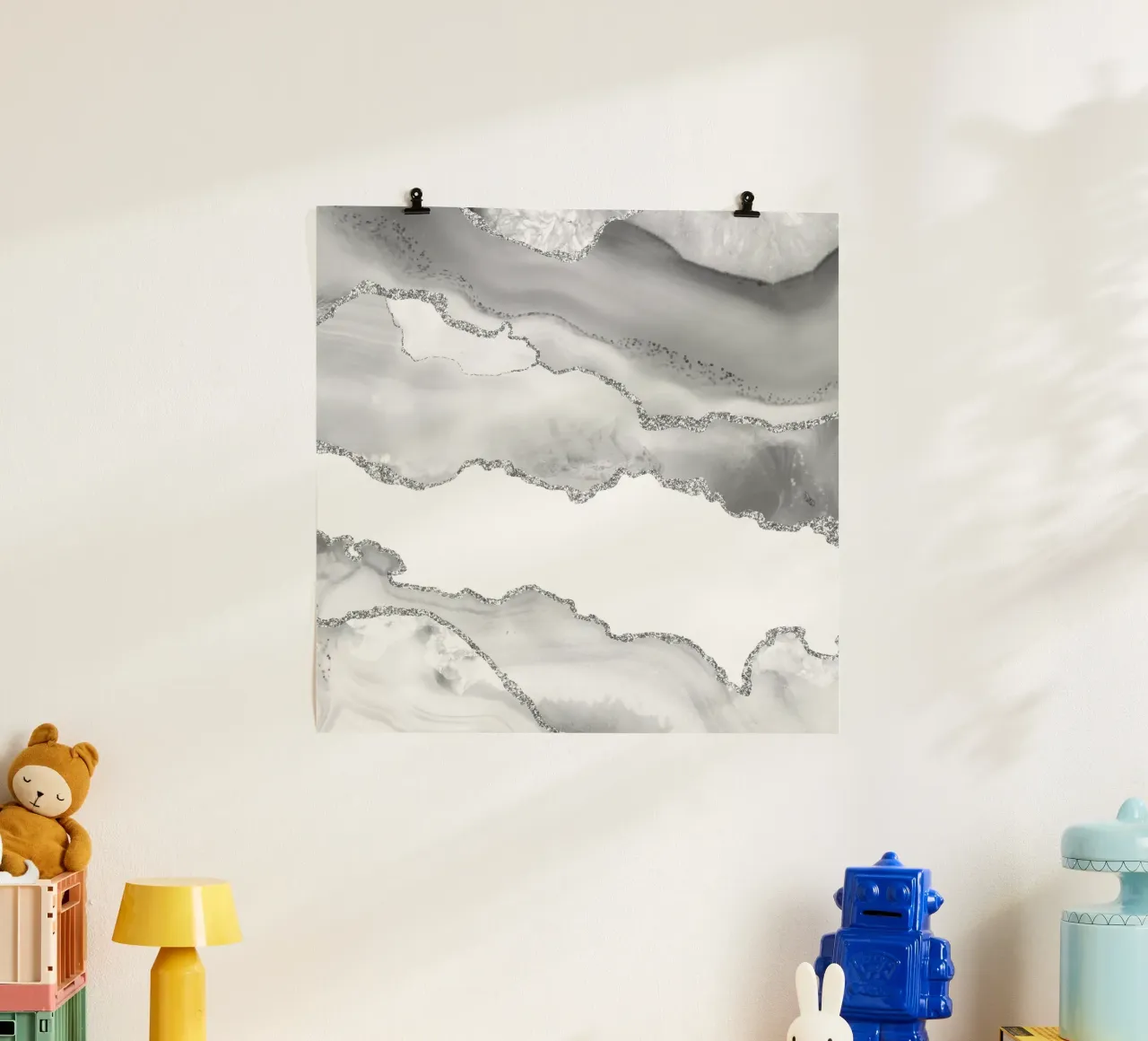 Agata bianca e argento Texture 06 poster con telaio in alluminio da Gemstone Textures