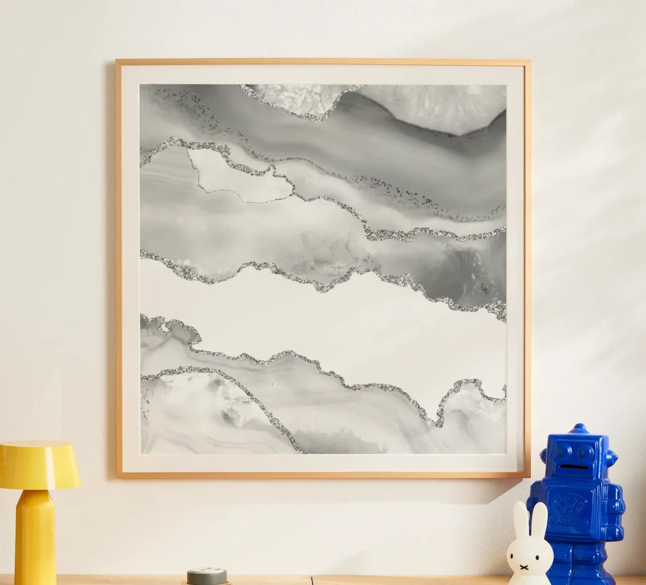 Agata bianca e argento Texture 06 poster con telaio in alluminio da Gemstone Textures