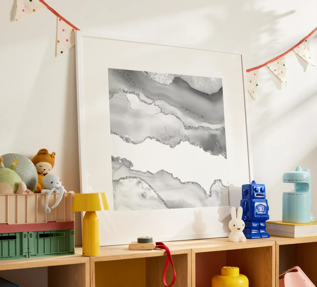 Agata bianca e argento Texture 06 poster con telaio in alluminio da Gemstone Textures