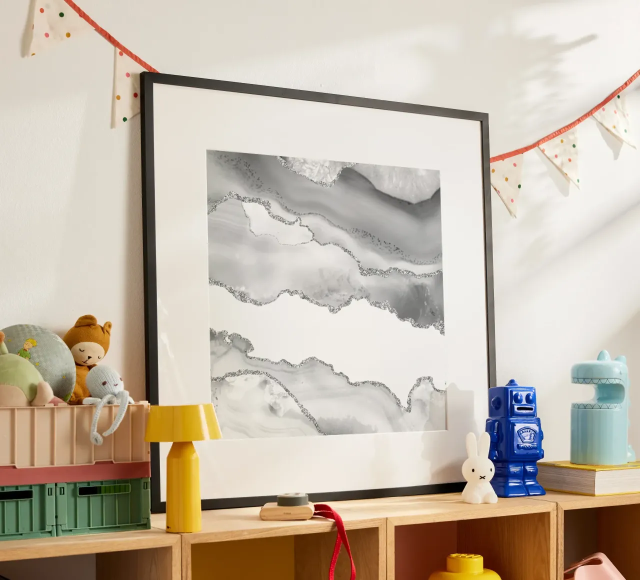 Agata bianca e argento Texture 06 poster con telaio in alluminio da Gemstone Textures