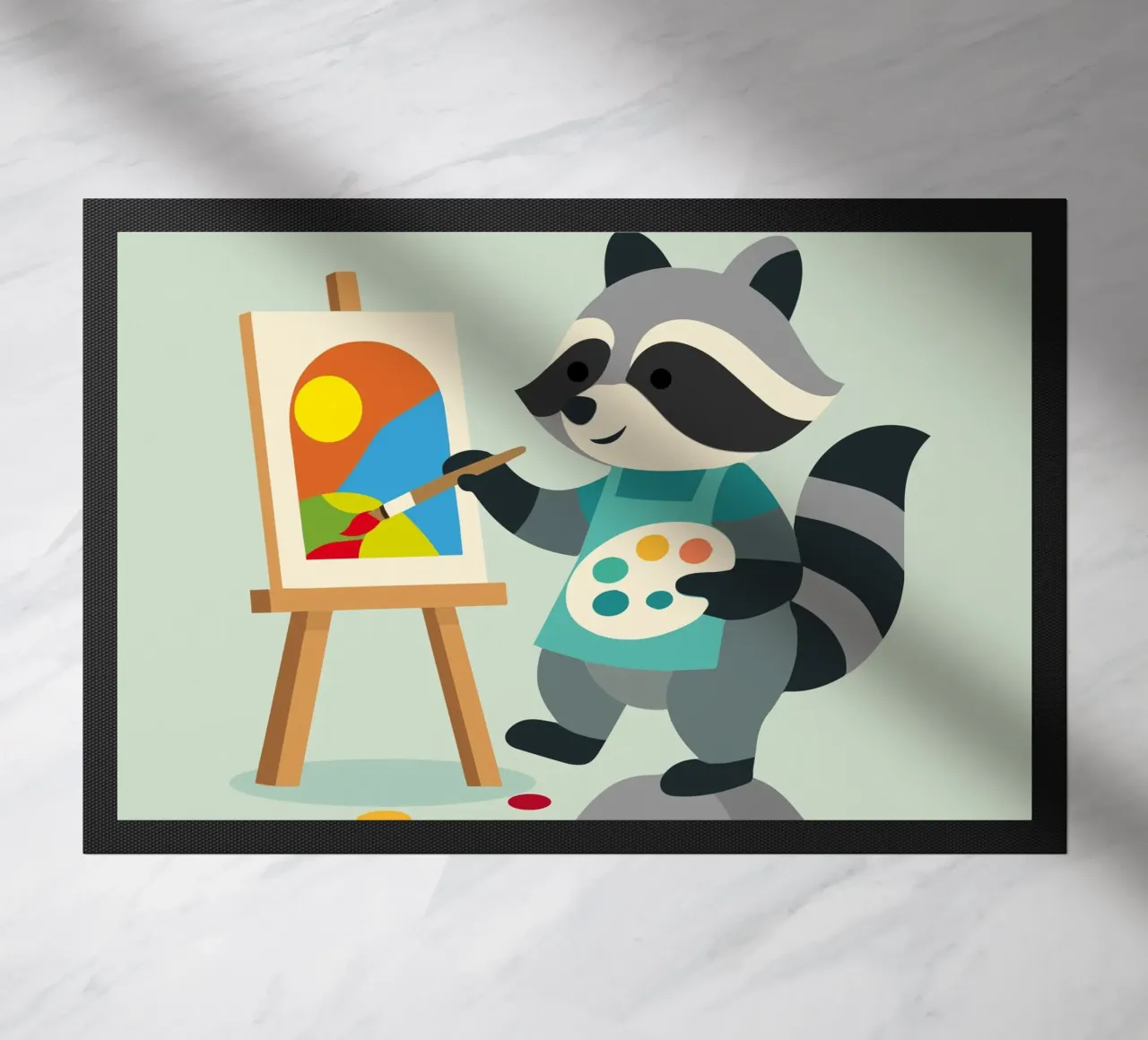 Procione creativo con tavolozza di colori - motivo colorato per bambini zerbino da namosh