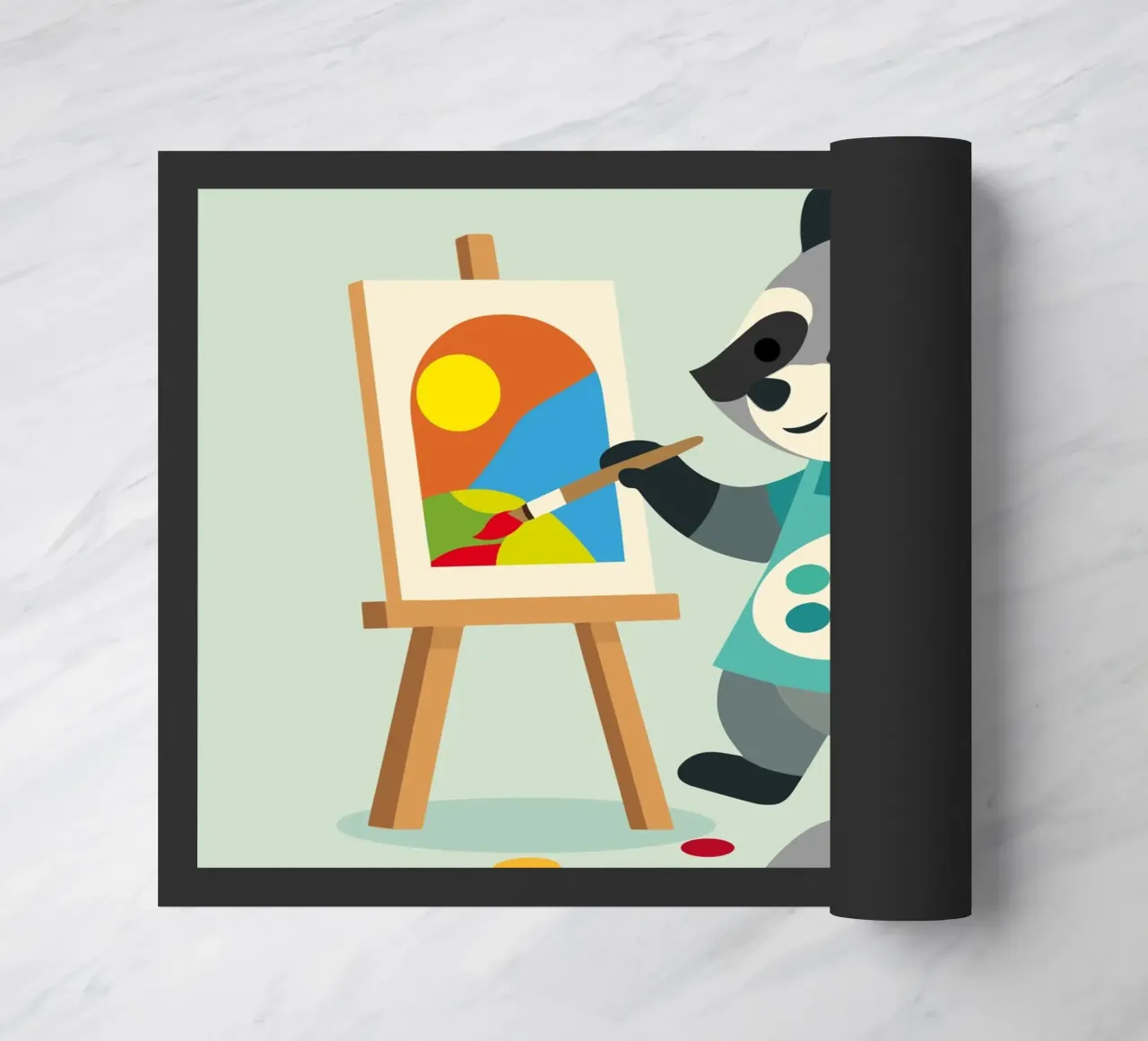 Procione creativo con tavolozza di colori - motivo colorato per bambini zerbino da namosh
