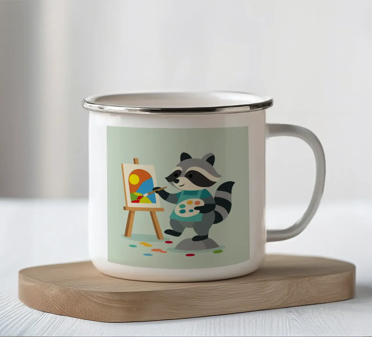 Procione creativo con tavolozza di colori - motivo colorato per bambini tazza in smalto da namosh