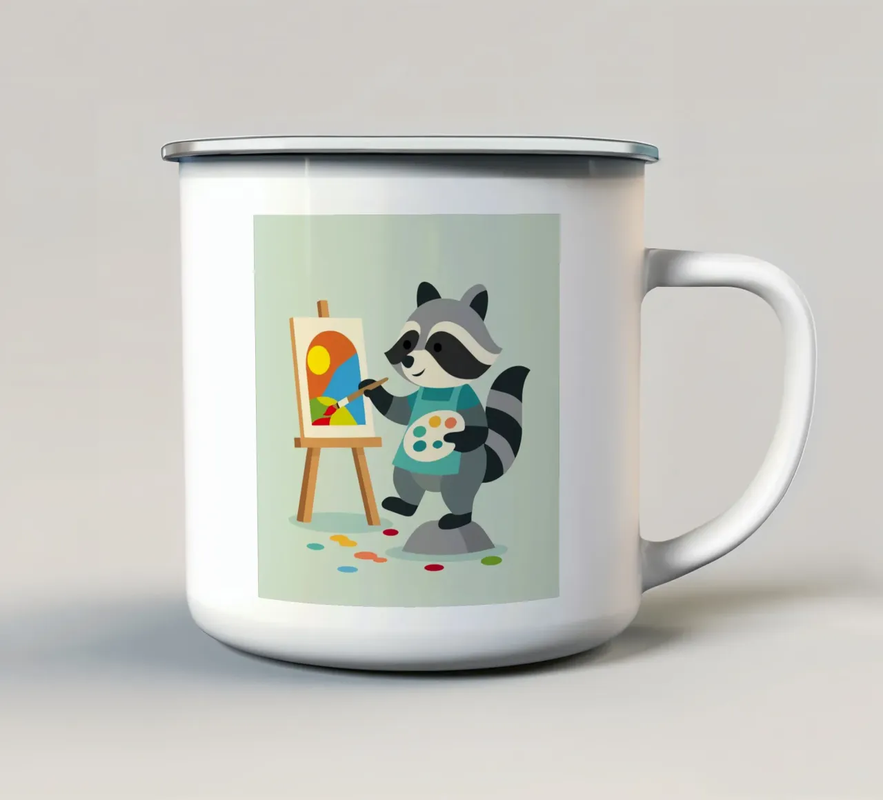 Procione creativo con tavolozza di colori - motivo colorato per bambini tazza in smalto da namosh