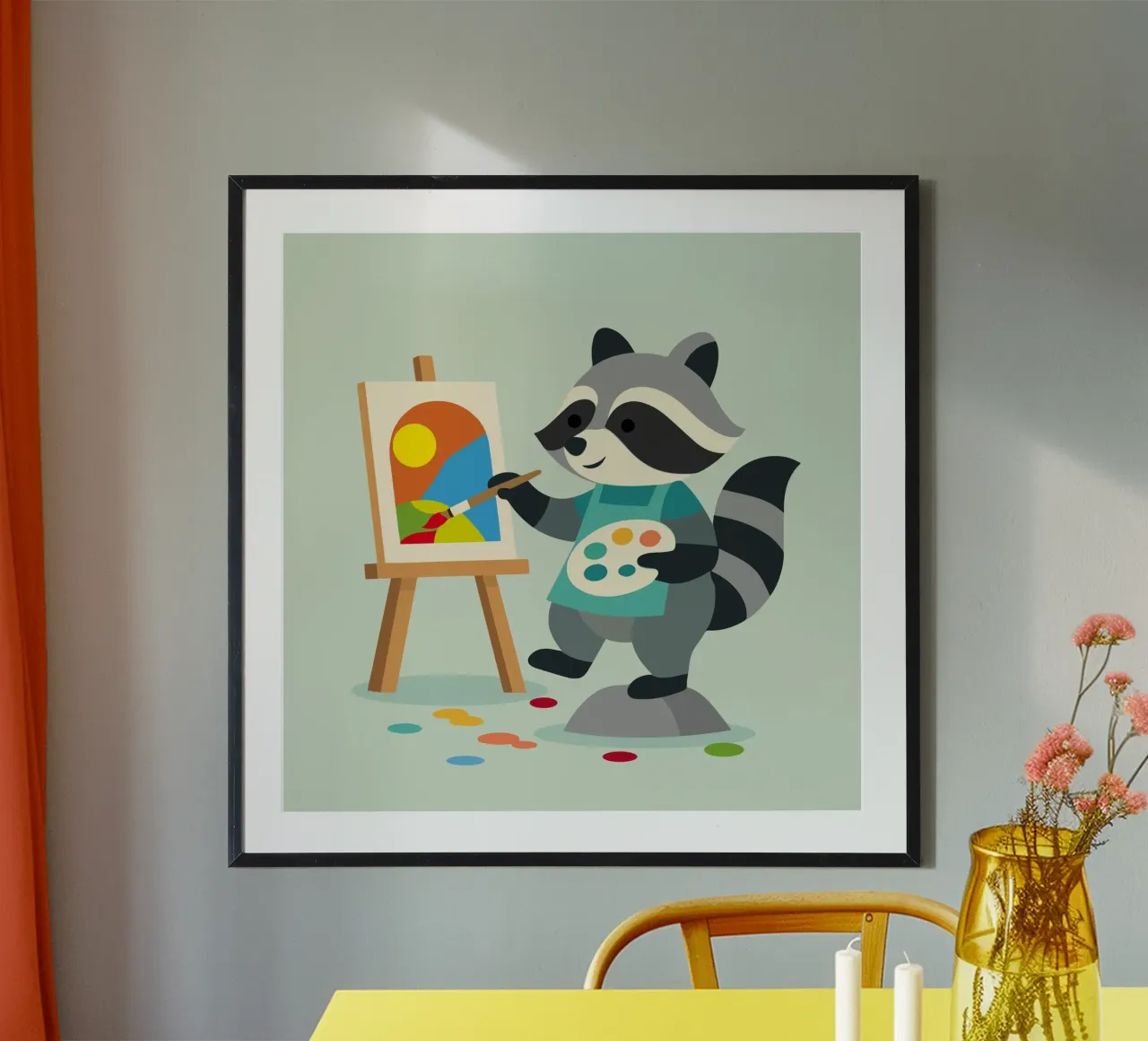 Procione creativo con tavolozza di colori - motivo colorato per bambini poster da namosh