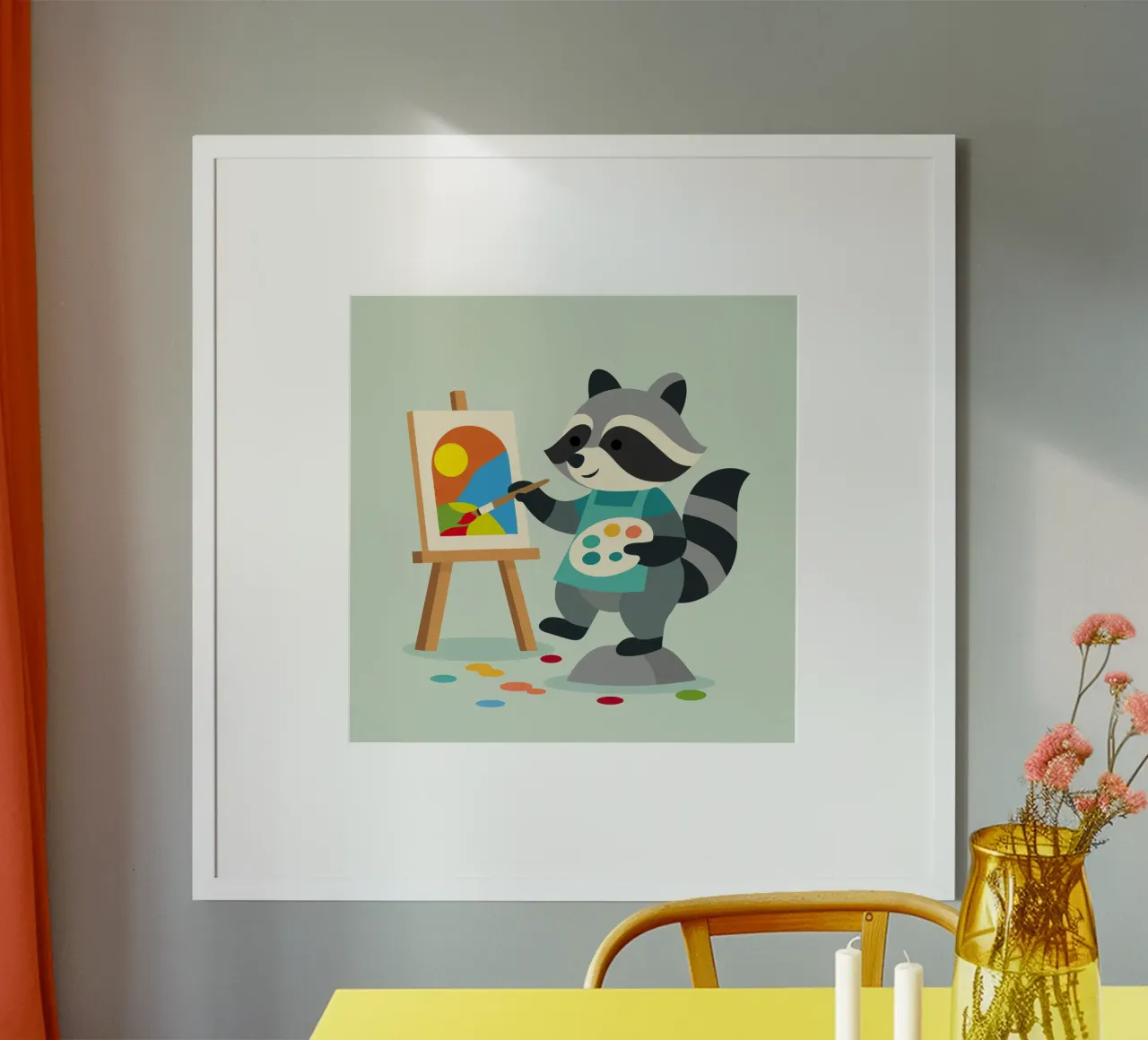 Procione creativo con tavolozza di colori - motivo colorato per bambini poster da namosh