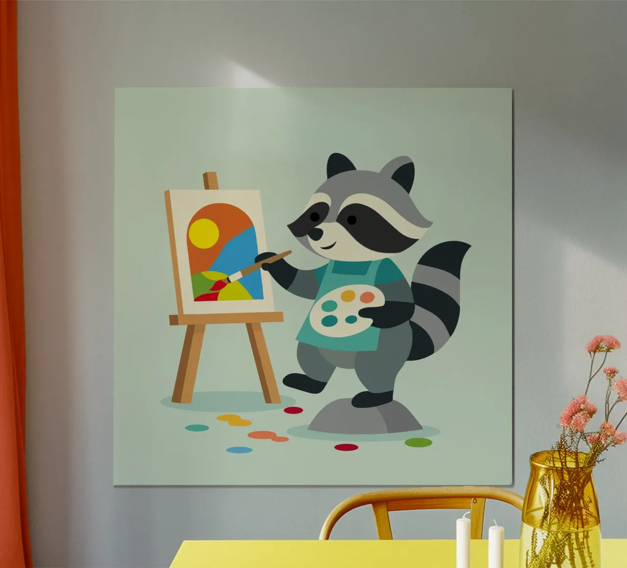 Procione creativo con tavolozza di colori - motivo colorato per bambini poster da namosh