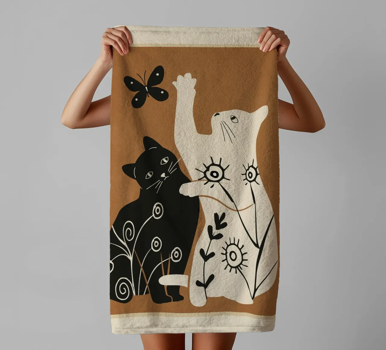 Abstract Floral Cats asciugamano da bagno da Flow Line